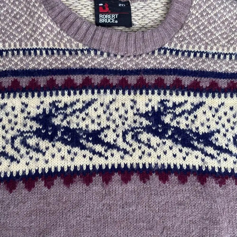 Vintage 90s Robert Bruce Fair Isle Reindeer Knit Sweater Nordic Ski Unisex Wool